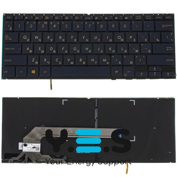 Клавіатура до ноутбуку ASUS (UX370 серій) російська розкладка, синій колір, без фрейму, підсвітка клавіш