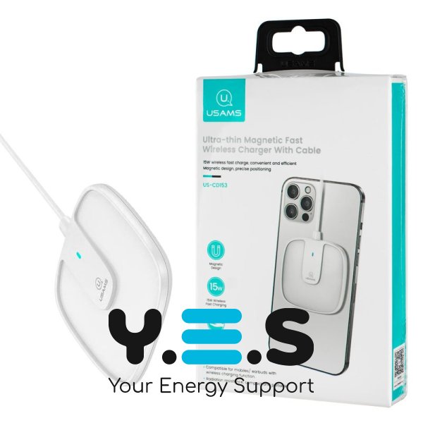 Бездротовий зарядний пристрій  Usams US-CD153 Ultra-thin Magnetic Fast Wireless Charger With Cable білий