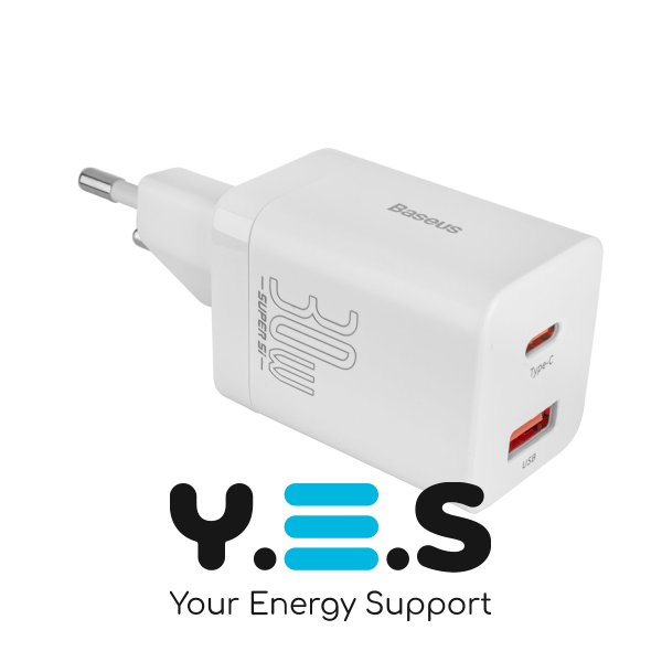 Зарядний пристрій Baseus Super Si Pro Quick Charger C+U 30W EU білий  CCSUPP-E02