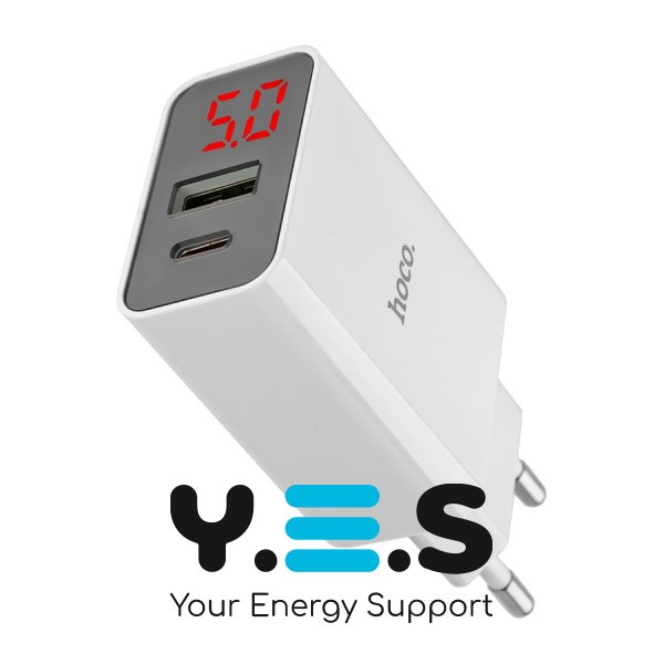 Зарядний пристрій HOCO C100A  PD20W+QC3.0  Digital display  білий  6931474769800