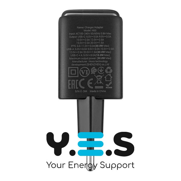 Зарядний пристрій HOCO N53 Monsoon PD30W+QC3.0  чорний  6942007630429