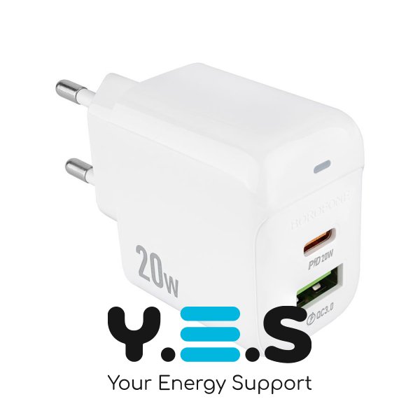 Зарядний пристрій BOROFONE BAS44A  1USB-C 1USB  PD/QC  20W  white  6941991113840