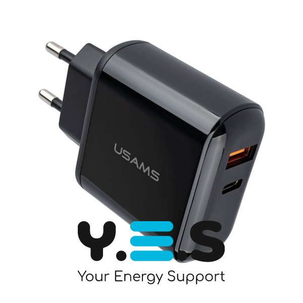 Зарядний пристрій Usams US-CC085  T23  QC3.0+PD3.0  18W  Digital Display  black  CC85TC01