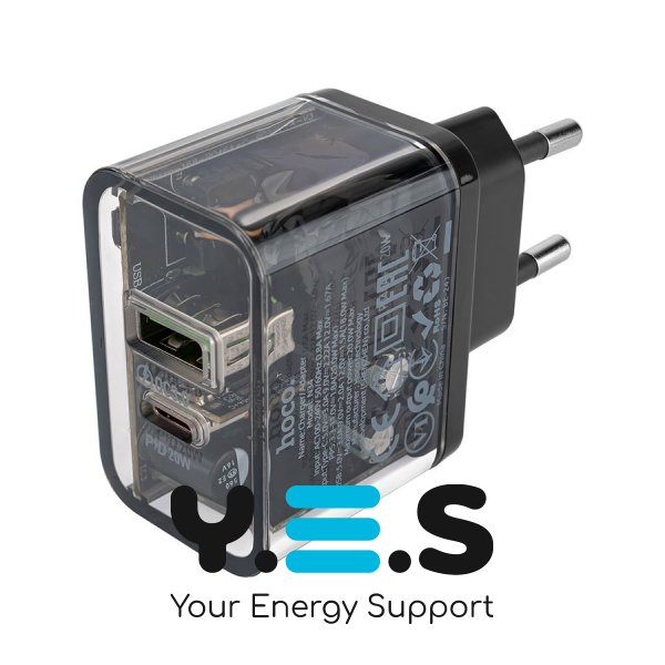 Зарядний пристрій HOCO N34 Dazzling  dual-port  PD20W+QC3.0  чорний