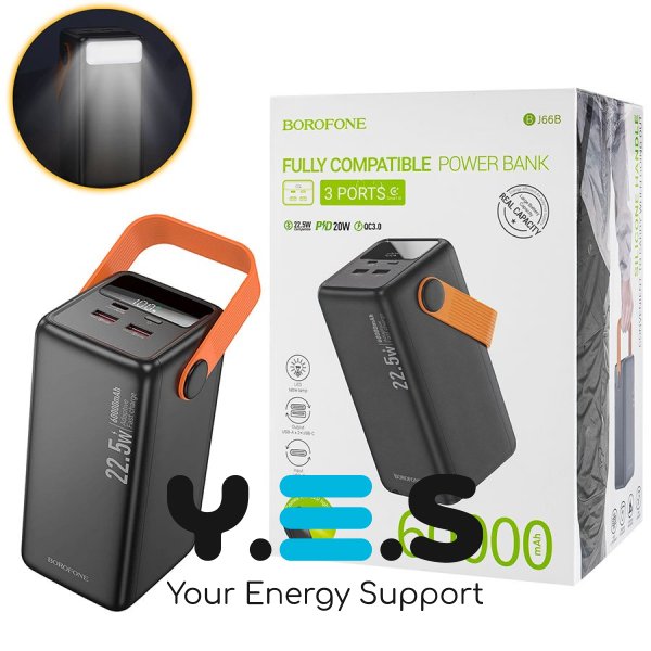 Power Bank BOROFONE BJ66B  Magnifico  22.5W+PD20W  60000mAh  чорний (6941991115165)