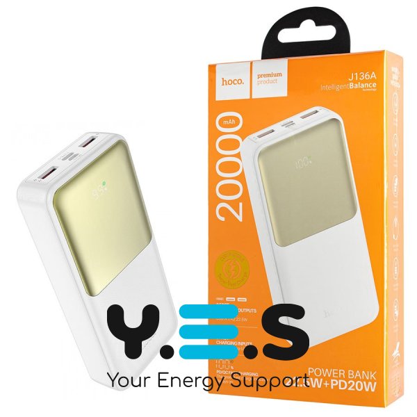 Power Bank HOCO J136A Sirui 22.5W+PD20Wi 20000mAh білий (6942007634847)