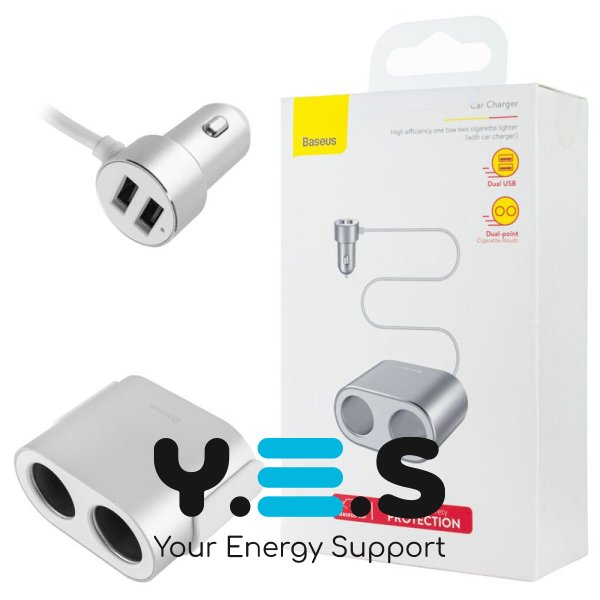 Автомобільний зарядний пристрій Baseus High Efficiency One to Two Cigarette Lighter сріблястий