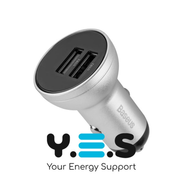Автомобільний зарядний пристрій Baseus Digital Display Dual USB 4.8A 24W сріблястий (CCBX-0S)