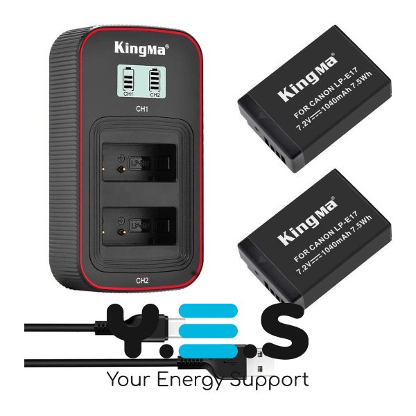 3-Pack KingMa LP-E17 Комплект з 2 акумуляторів KingMa Canon LP-E17 та зарядного пристрою на дві батареї з РК-дисплеєм