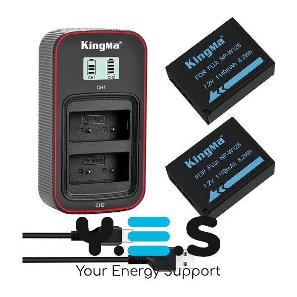 3-Pack KingMa NP-W126 Комплект з 2 акумуляторів KingMa Fujifilm NP-W126 та зарядного пристрою на дві батареї з РК-дисплеєм