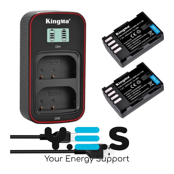 3-Pack KingMa DMW-BLF19E Комплект з 2 акумуляторів KingMa Panasonic DMW-BLF19E та зарядного пристрою на дві батареї з РК-дисплеєм