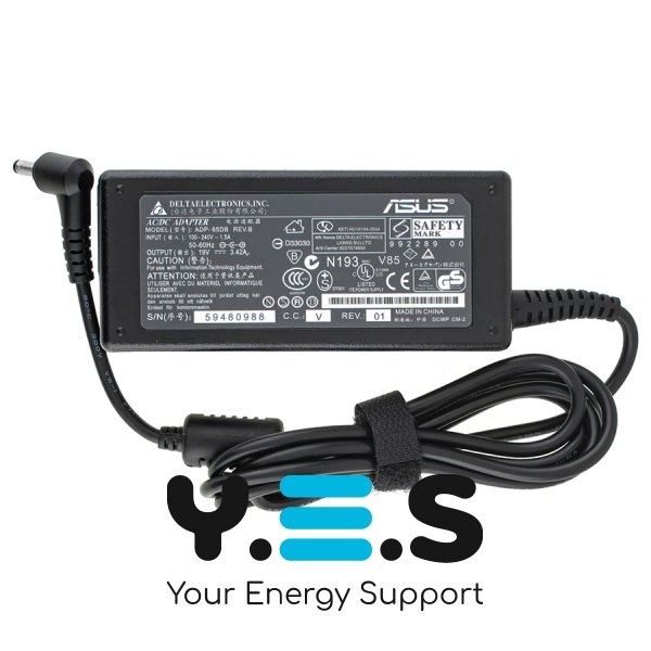 Блок живлення (зарядний адаптер) для ноутбука ASUS — 19V 3.42A (65W), штекер 4.0×1.35 мм, L‑подібний роз’єм, чорний, прямокутний (RECTANGULAR)