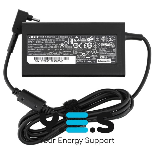 Блок живлення для ноутбука ACER — 19V 3.42A (65W), штекер 3.0×1.0 мм, чорний
