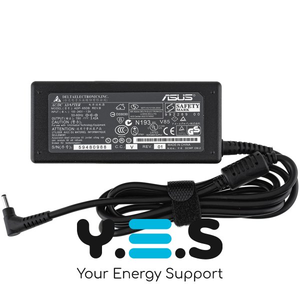 Адаптер живлення для ноутбука ASUS 65W (19V 3.42A) — штекер 3.0×1.0 мм, L‑подібний прямокутний роз’єм, чорний