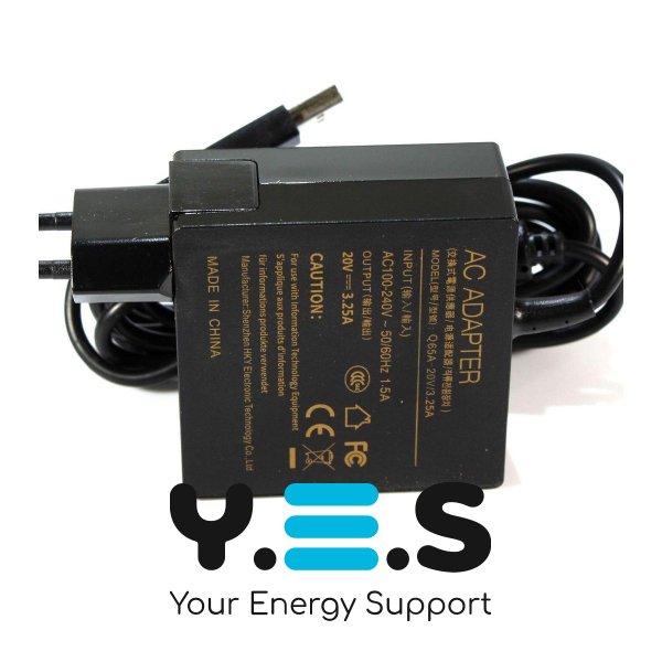 KFD зарядний адаптер живлення для ноутбука Lenovo Yoga 700/900 11–14", 20V 3.25A