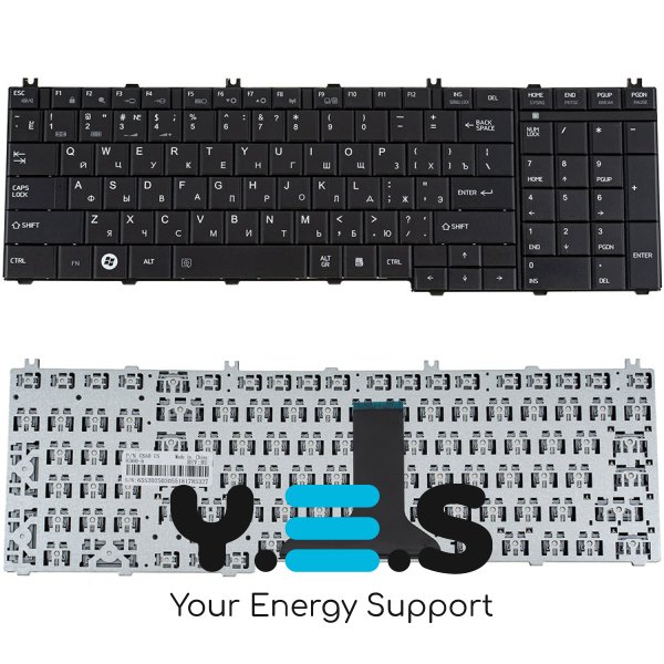 Клавіатура для ноутбука Toshiba C650, C655, L650, L655, C660, L670, L675 — чорна, RU-розкладка