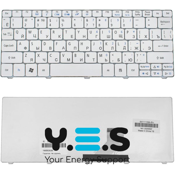 Клавіатура для ноутбука Acer One 521/522/532/533, D255/D257/D260/D270, Happy, EM 350/355 — біла, RU-розкладка