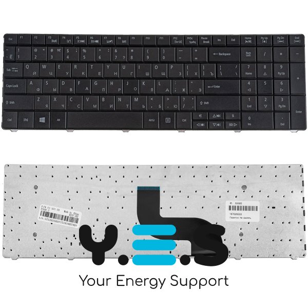 Клавіатура для ноутбуків ACER Aspire E1-521/E1-531/E1-571 та TravelMate 5335/5542/5735/5740/5744/7740/8571/8572, RU-розкладка, чорна