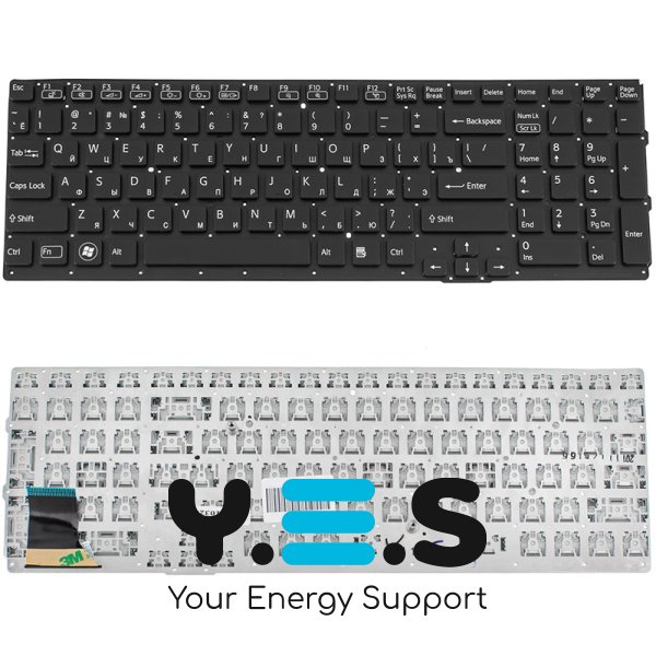 Клавіатура для ноутбука Sony VPC‑SE series — розкладка RU, чорна, без рамки (без фрейма)