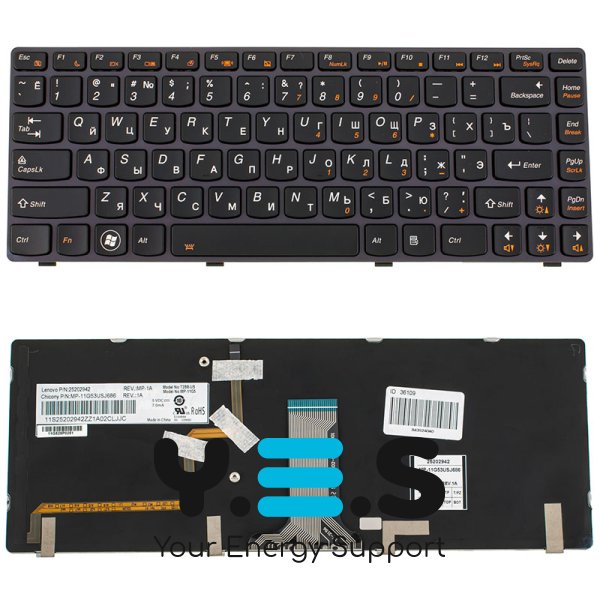 Клавіатура для ноутбука Lenovo Y480, Y485 — чорна, RU-розкладка, з підсвіткою клавіш