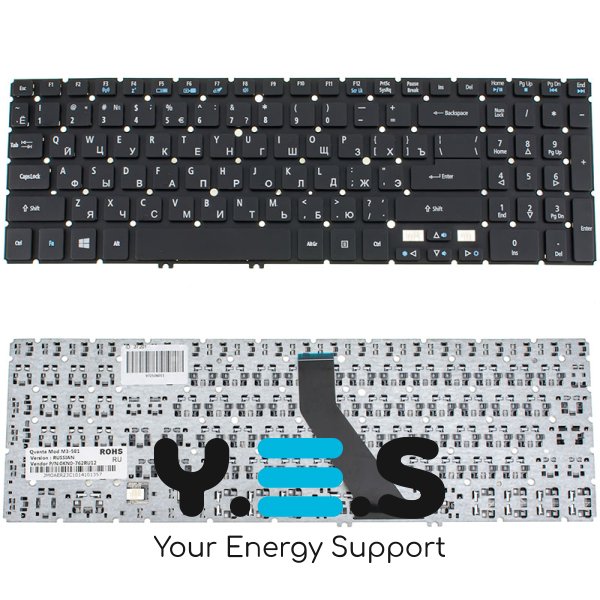 Клавіатура для ноутбука ACER серій AS: M3-581, M5-581, V5-531, V5-551, V5-571 — RU-розкладка, чорна, без фрейма