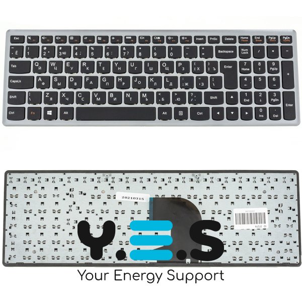 Клавіатура для ноутбука Lenovo IdeaPad P500, Z500 — чорна, зі срібною рамкою, RU-розкладка