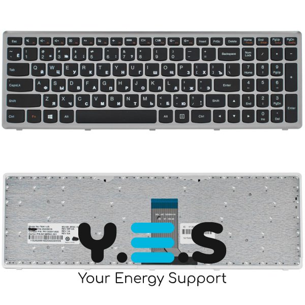 Клавіатура для ноутбука LENOVO IdeaPad U510, Z710 — розкладка RU, чорна, срібна рамка