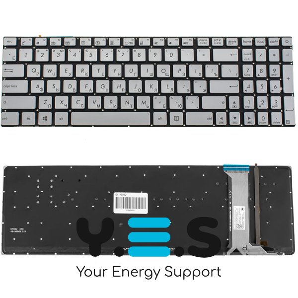 Клавіатура для ноутбука ASUS серії N551, N751 — срібляста, без рамки, з підсвіткою клавіш (RU-розкладка)