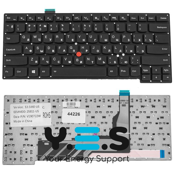 Клавіатура для ноутбука Lenovo ThinkPad S431, S440 — чорна, RU-розкладка, без рамки