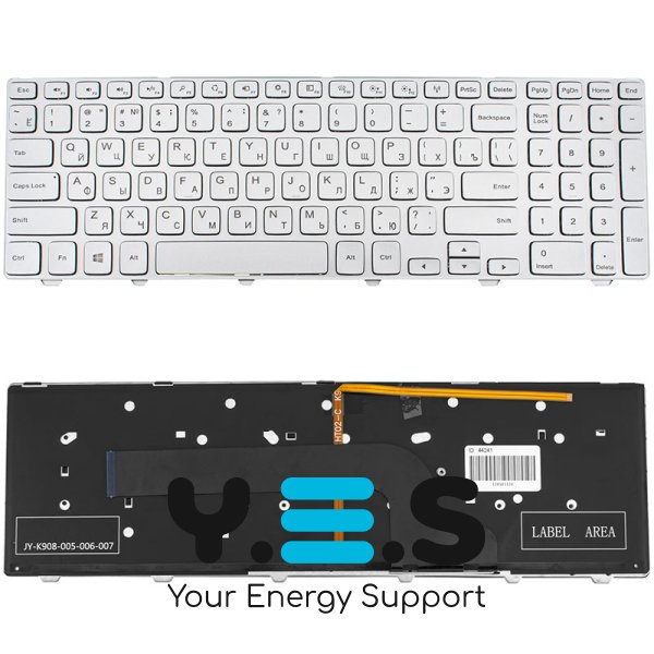 Клавіатура для ноутбука Dell Inspiron 7537 — срібляста, RU-розкладка, підсвітка клавіш, у комплекті з фреймом