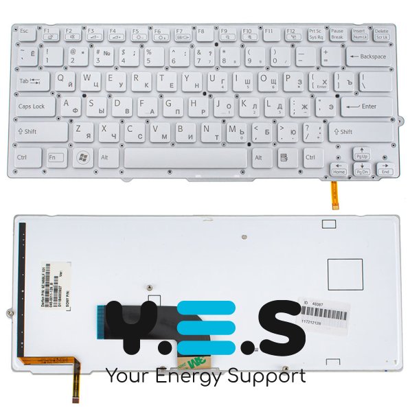 Клавіатура для ноутбука Sony VPC-SB, VPC-SD series — срібляста, RU-розкладка, без рамки, з підсвіткою клавіш