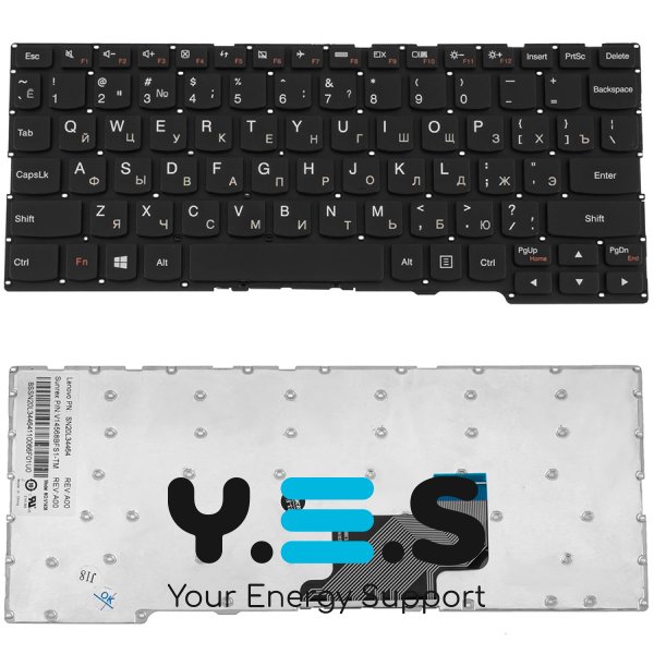 Клавіатура для ноутбука Lenovo Yoga 300-11IBY / 300-11IBR, RU-розкладка, чорна, без рамки