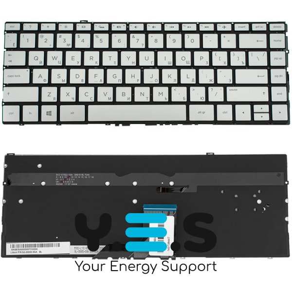 Клавіатура для ноутбука HP Envy 13-ad series — срібляста, без рамки, з підсвіткою клавіш (RUS)