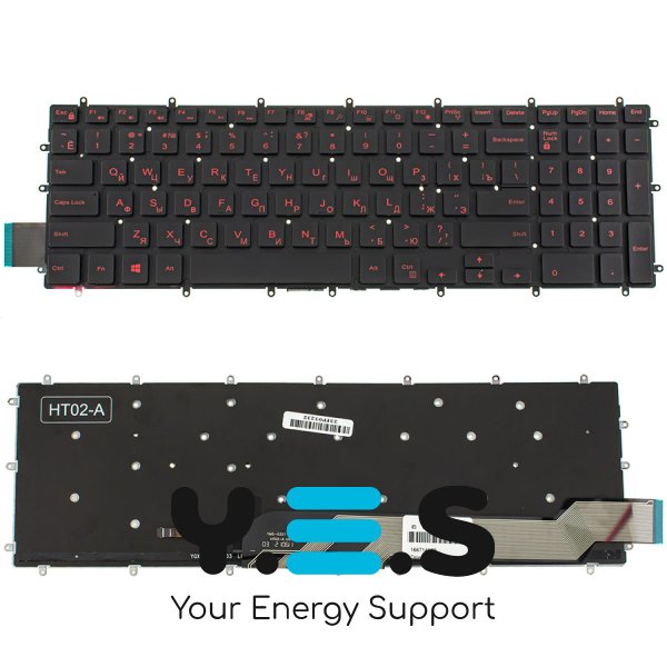 Клавіатура для ноутбука Dell Inspiron 7566, 7567 — чорна, без рамки, RUS-розкладка, червона підсвітка клавіш