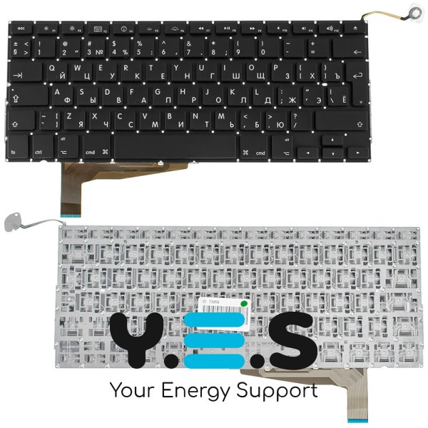 Клавіатура для ноутбука Apple MacBook Pro A1286 (2008) — чорна, RU-розкладка, велика клавіша Enter