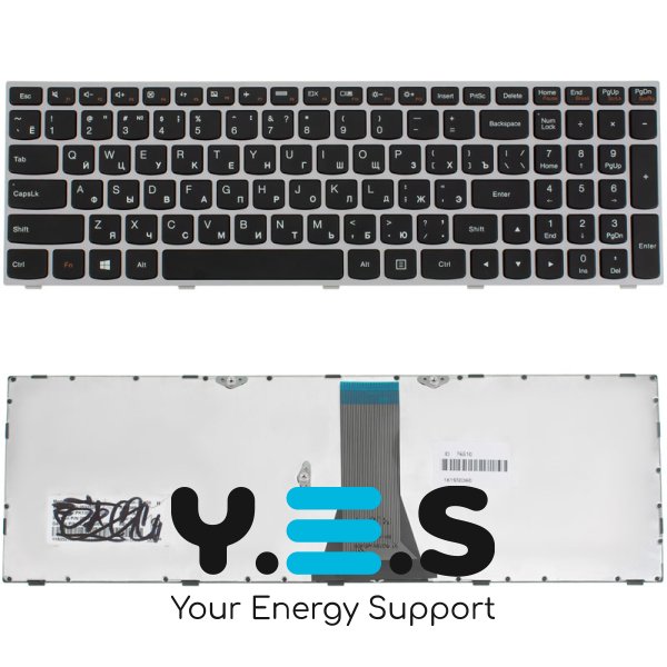 Клавіатура для ноутбука Lenovo G50-30, G50-45, G50-70, Z50-70, Z50-75, Flex 2-15 — RU-розкладка, чорна, у срібній рамці, Original