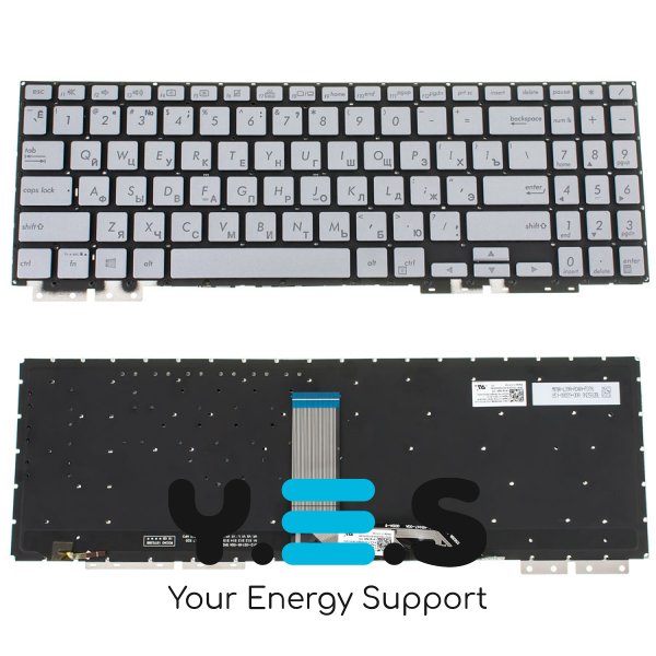 Клавіатура для ноутбука ASUS UX562 series — срібляста, без рамки, з підсвіткою клавіш, розкладка RU