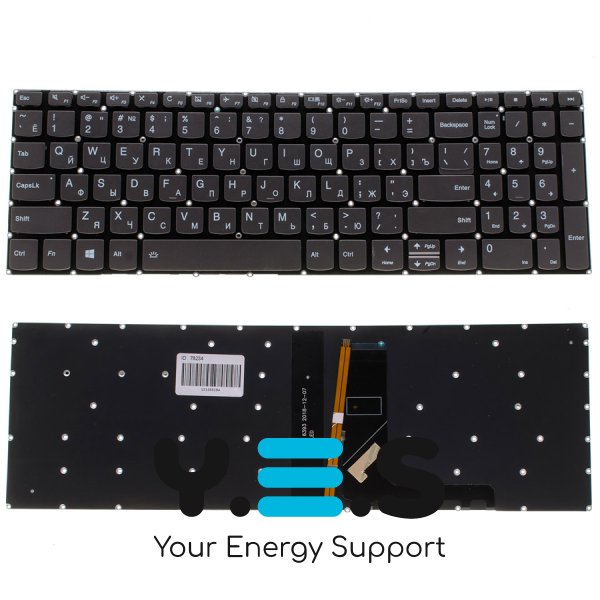 Клавіатура для ноутбука Lenovo IdeaPad 330S-15 — чорна, без рамки, з підсвічуванням клавіш, розкладка RU (Original)