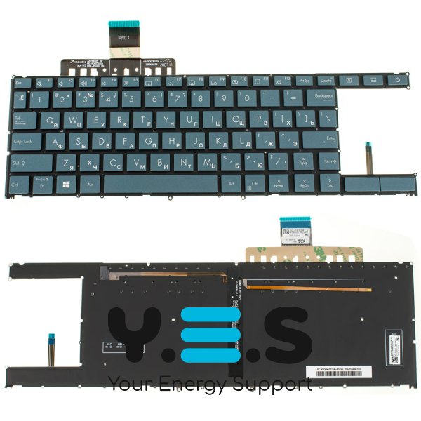 Клавіатура для ноутбука ASUS UX481 Series — темно-синя, розкладка RU, без рамки, з підсвіткою клавіш