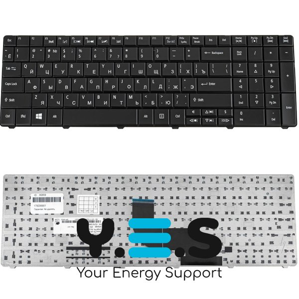 Клавіатура для ноутбука Acer Aspire E1-521, E1-531, E1-571 / TravelMate 5335, 5542, 5735, 5740, 5744, 7740, 8571, 8572 — розкладка RU, чорна Original