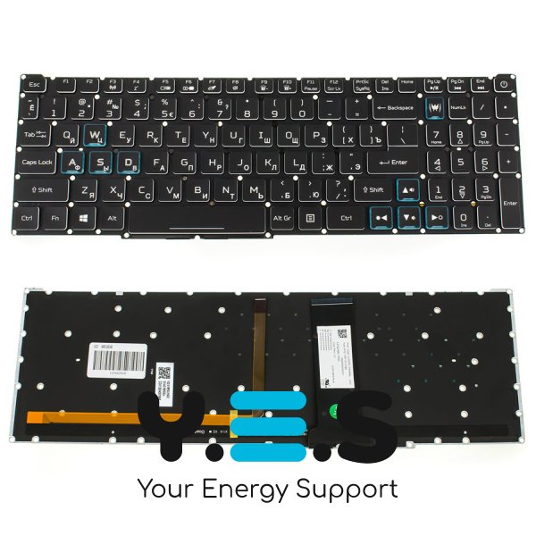 Клавіатура для ноутбука Acer Nitro AN515-54, чорна, розкладка RU, без рамки, RGB-підсвічування клавіш, Original