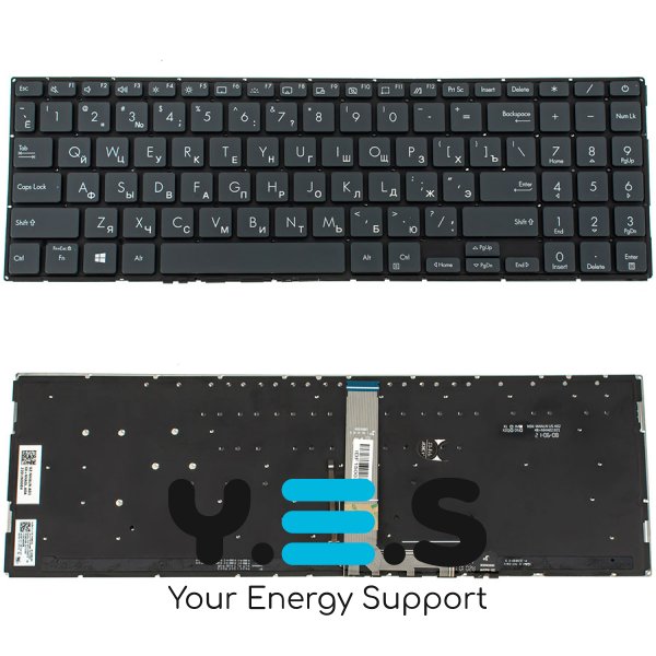 Клавіатура для ноутбука ASUS UX535 series, чорна, без рамки, з підсвіткою клавіш, RU-розкладка