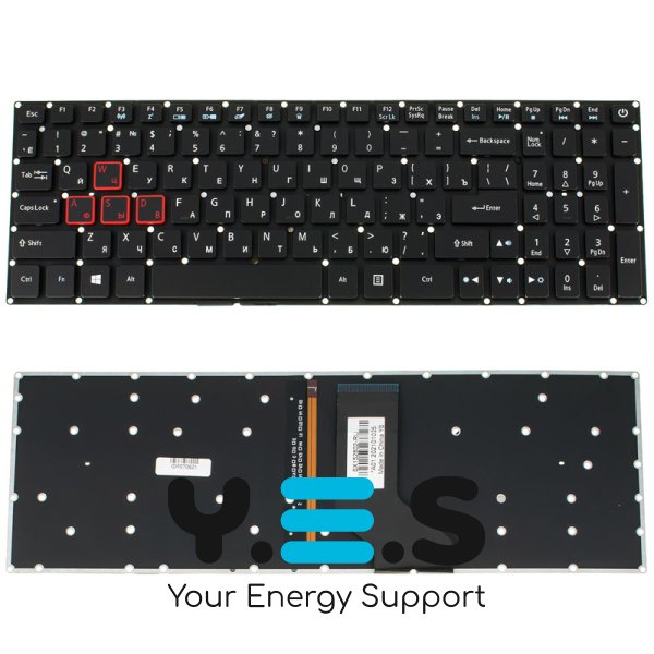 Клавіатура для ноутбука Acer G3-571 / G3-572 / PH315-51 / PH317-51, чорна, розкладка RU, без рамки, з підсвіткою клавіш Original