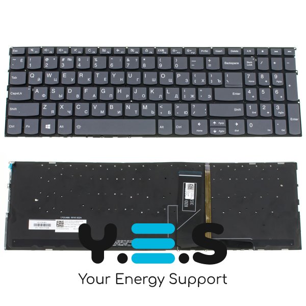 Клавіатура для ноутбука Lenovo Yoga C740-15IMLL — срібляста, без рамки, з підсвіткою клавіш, розкладка RU