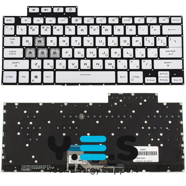 Клавіатура для ноутбука ASUS FX516 series — біла, розкладка RU, без рамки, з підсвіткою клавіш