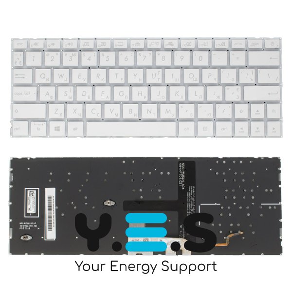 Клавіатура для ноутбука ASUS UX334 series, RU-розкладка, біла, без рамки, з підсвіткою клавіш