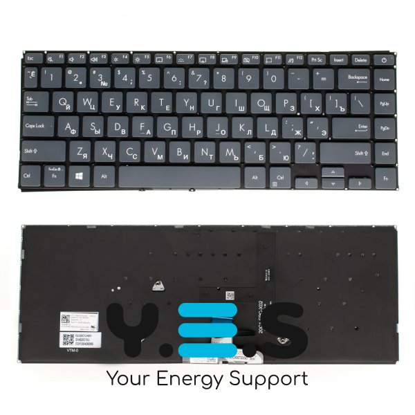 Клавіатура для ноутбука ASUS UX435 series — темно-срібляста, без рамки, з підсвіткою клавіш, RU-розкладка