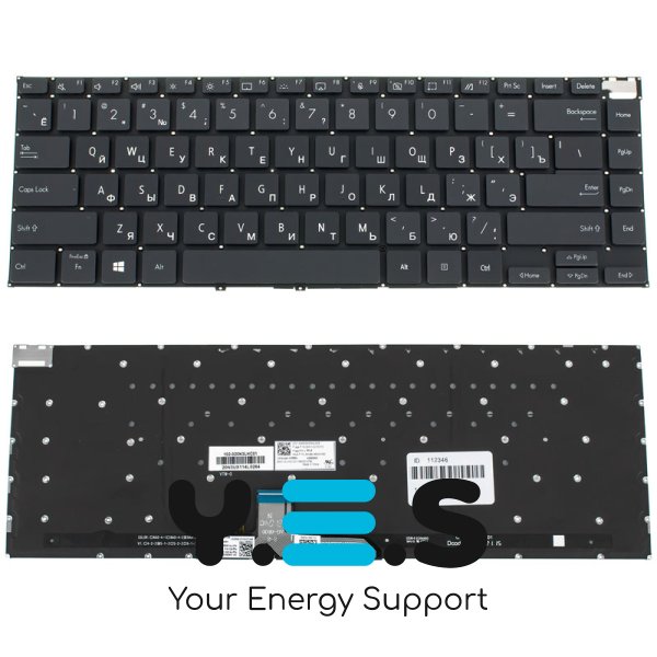 Клавіатура для ноутбука ASUS UX5400 — чорна, без рамки, з підсвіткою клавіш, RU-розкладка