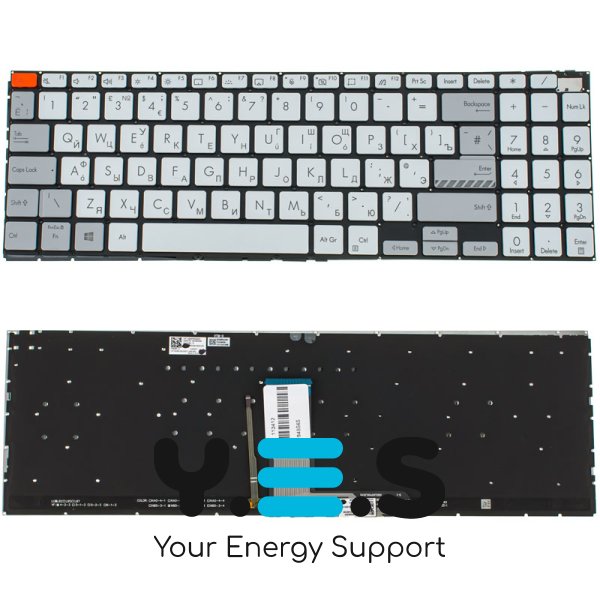 Клавіатура для ноутбука ASUS серії X7600 — срібляста, без рамки, з підсвіткою клавіш, RU-розкладка