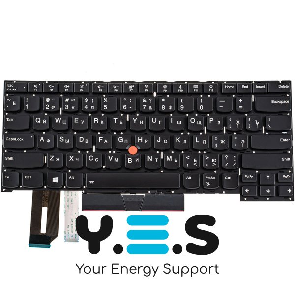 Клавіатура для ноутбука Lenovo ThinkPad T490s, T495s — чорна, RUS-розкладка, без рамки, з підсвіткою клавіш